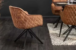 Drehbarer Design Stuhl EUPHORIA rost braun Samt mit Armlehne Metallgestell schwarz