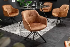 Drehbarer Design Stuhl EUPHORIA rost braun Samt mit Armlehne Metallgestell schwarz