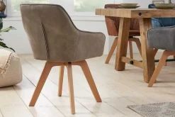 Drehbarer Design Stuhl LIVORNO vintage taupe Buchenholz Beine mit Armlehnen