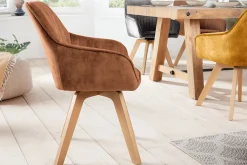 Drehbarer Design Stuhl LIVORNO rost braun Samt Buchenholz Beine mit Armlehnen