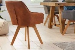 Drehbarer Design Stuhl LIVORNO vintage braun Buchenholz Beine mit Armlehnen