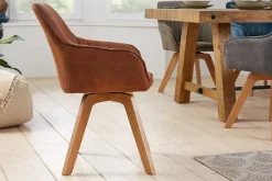 Drehbarer Design Stuhl LIVORNO vintage braun Buchenholz Beine mit Armlehnen