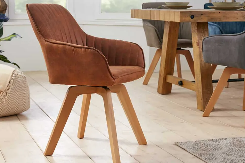 Drehbarer Design Stuhl LIVORNO vintage braun Buchenholz Beine mit Armlehnen