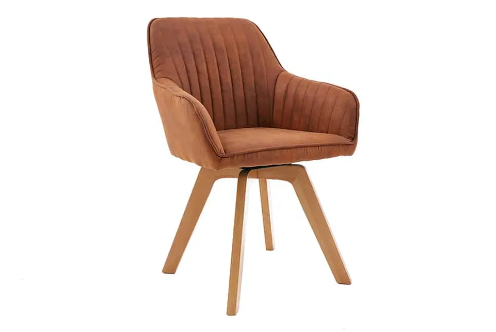 Drehbarer Design Stuhl LIVORNO vintage braun Buchenholz Beine mit Armlehnen