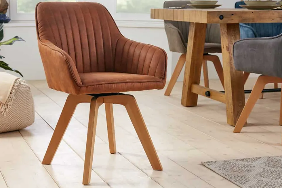 Drehbarer Design Stuhl LIVORNO vintage braun Buchenholz Beine mit Armlehnen