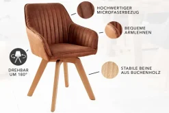 Drehbarer Design Stuhl LIVORNO vintage braun Buchenholz Beine mit Armlehnen