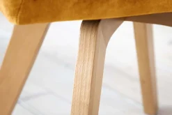 Drehbarer Design Stuhl LIVORNO senfgelb Samt Buchenholz Beine mit Armlehnen