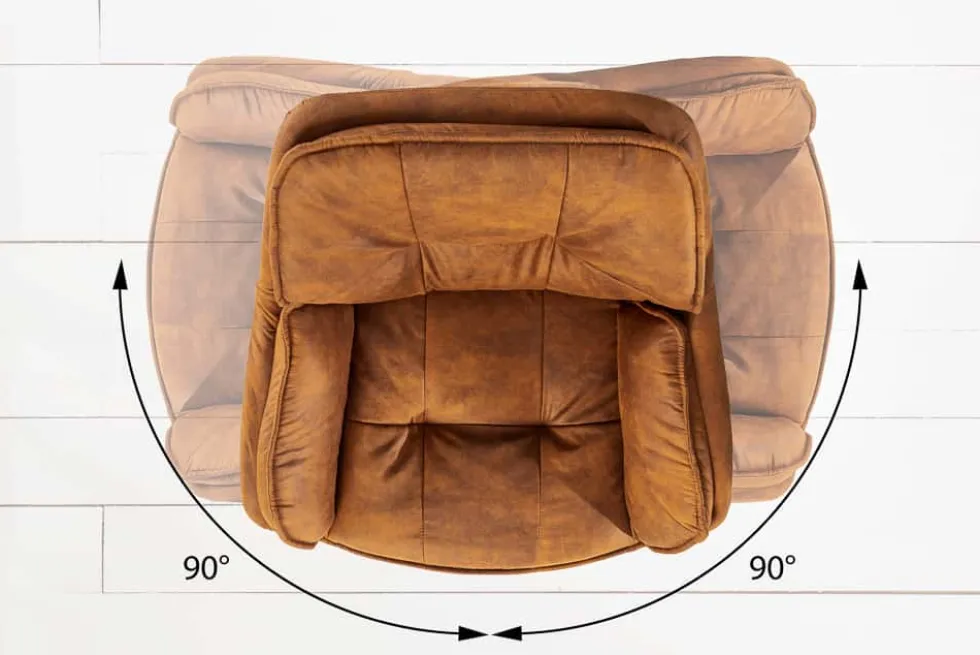 Drehbarer Design Stuhl MR. LOUNGER hellbraun Microfaser mit Armlehne Metall schwarz
