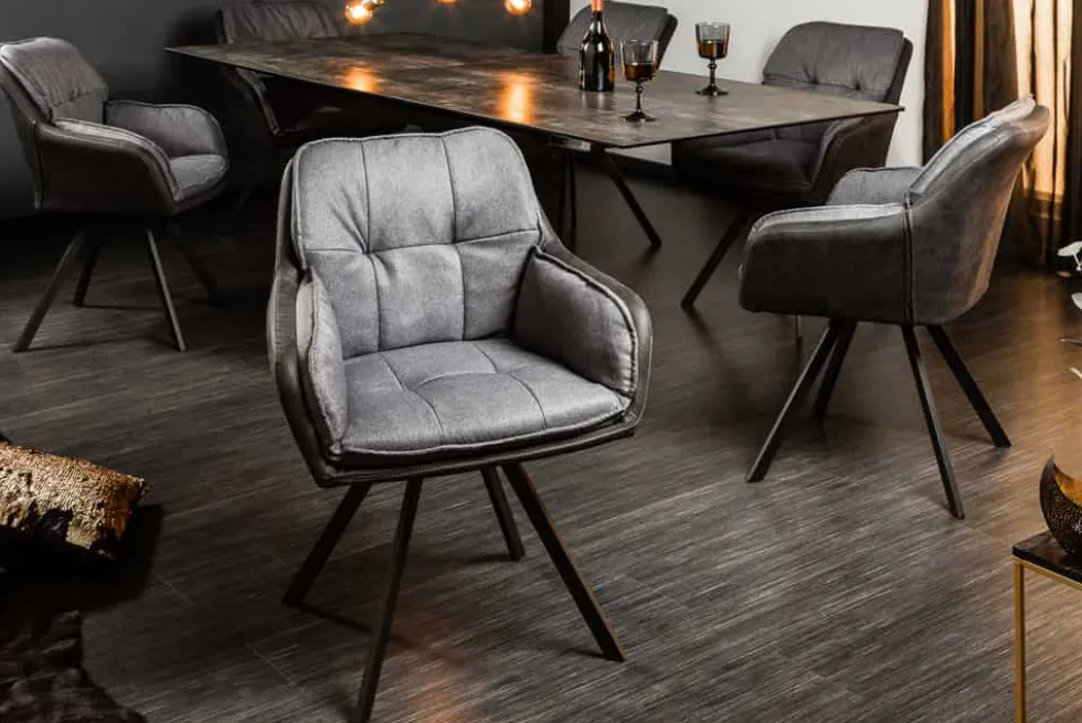 Drehbarer Design Stuhl MR. LOUNGER anthrazit grau Microfaser Flachgewebe mit Armlehne