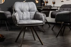Drehbarer Design Stuhl MR. LOUNGER anthrazit grau Microfaser Flachgewebe mit Armlehne
