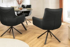 Drehbarer Design Stuhl SIGNATURE schwarz Echtleder 360° Taschenfederkern Metall