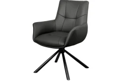 Drehbarer Design Stuhl SIGNATURE schwarz Echtleder 360° Taschenfederkern Metall
