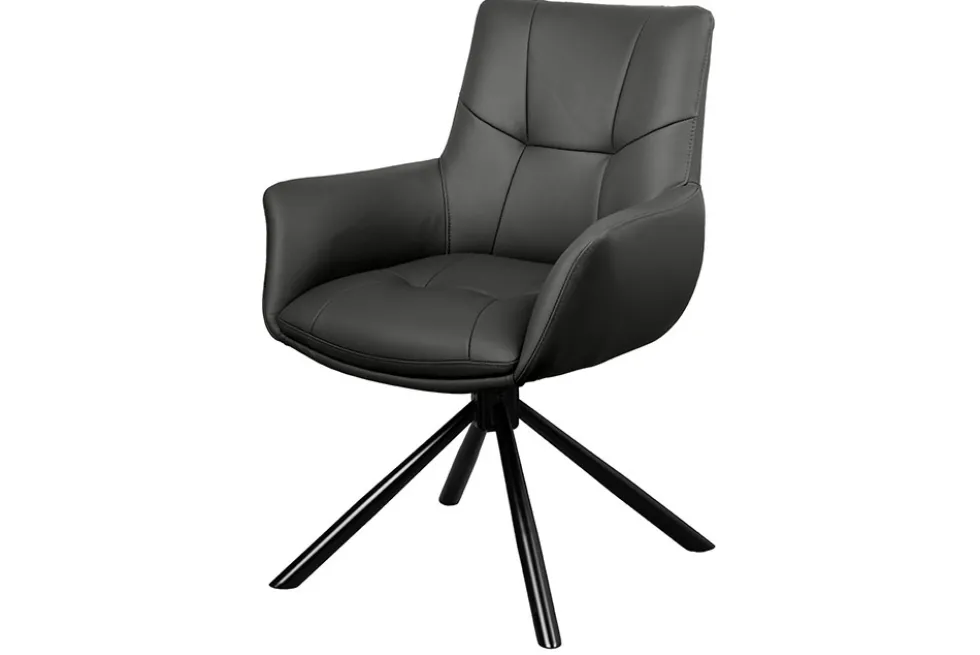 Drehbarer Design Stuhl SIGNATURE schwarz Echtleder 360° Taschenfederkern Metall