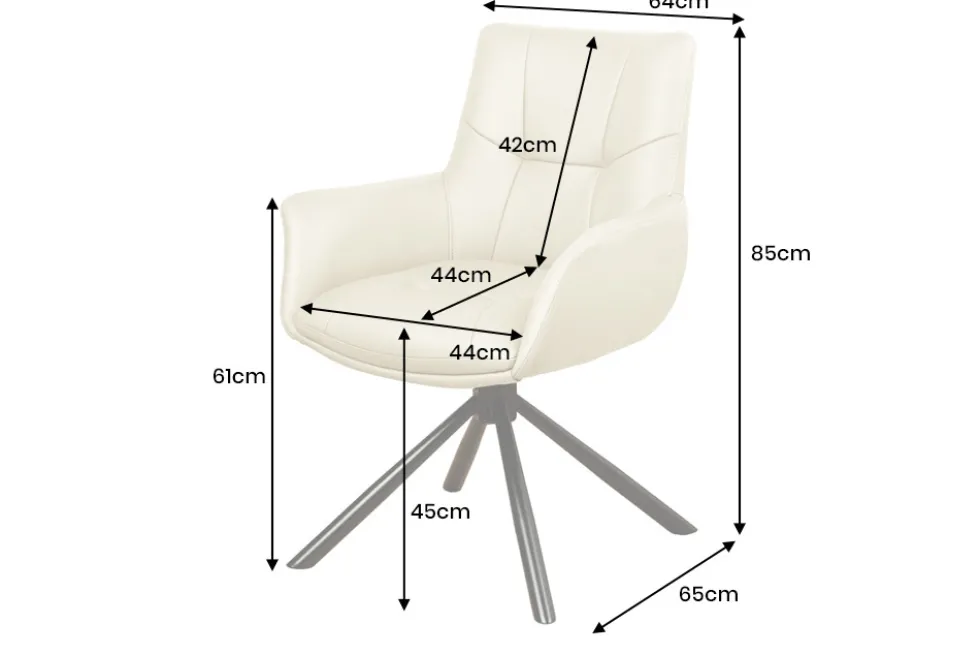 Drehbarer Design Stuhl SIGNATURE beige Echtleder 360° Taschenfederkern schwarz Metall