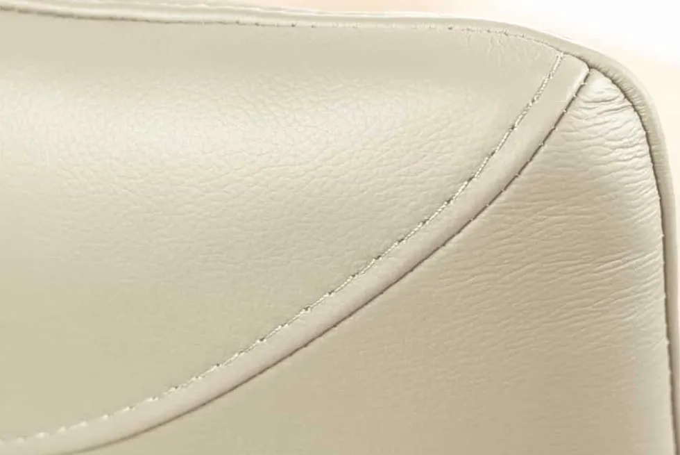 Drehbarer Design Stuhl SIGNATURE beige Echtleder 360° Taschenfederkern schwarz Metall