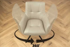 Drehbarer Design Stuhl SIGNATURE beige Echtleder 360° Taschenfederkern schwarz Metall