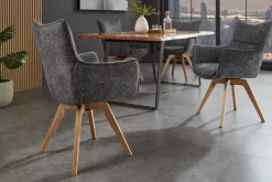 Drehbarer Design Stuhl VOGUE anthrazit natur Strukturstoff Eichenholz 360° mit Armlehne