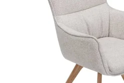 Drehbarer Design Stuhl VOGUE beige natur Strukturstoff Eichenholz 360° mit Armlehne