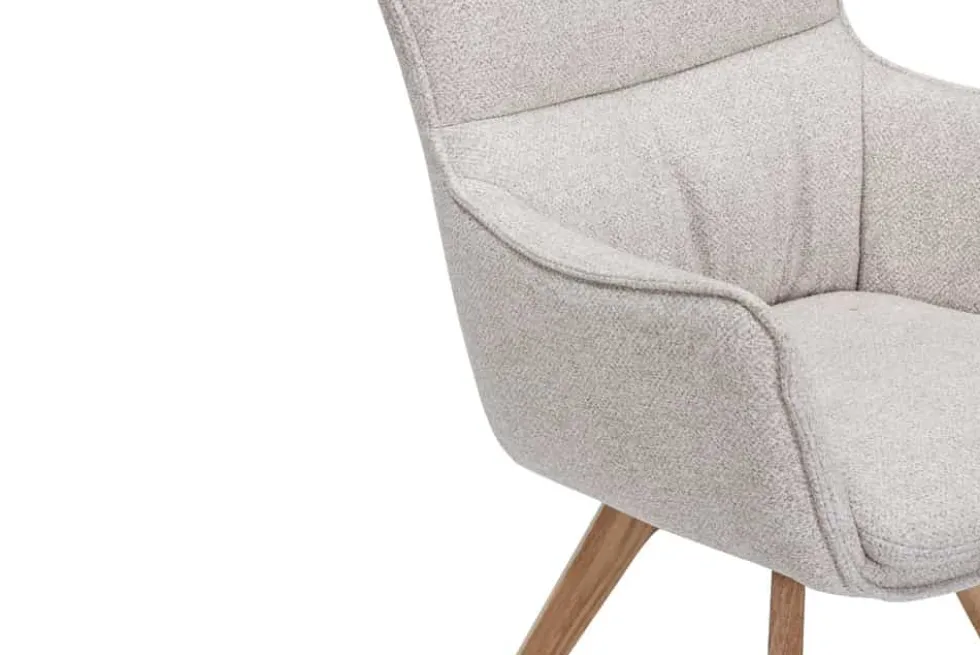 Drehbarer Design Stuhl VOGUE beige natur Strukturstoff Eichenholz 360° mit Armlehne