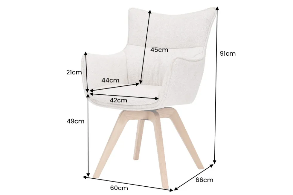 Drehbarer Design Stuhl VOGUE beige natur Strukturstoff Eichenholz 360° mit Armlehne
