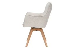 Drehbarer Design Stuhl VOGUE beige natur Strukturstoff Eichenholz 360° mit Armlehne