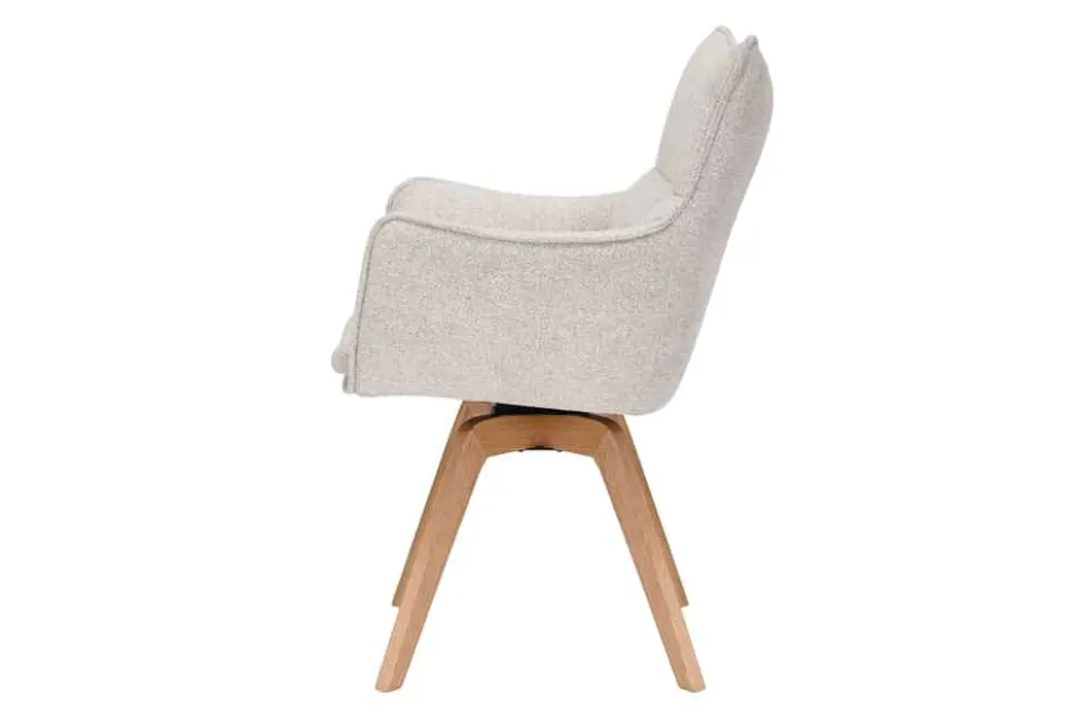 Drehbarer Design Stuhl VOGUE beige natur Strukturstoff Eichenholz 360° mit Armlehne