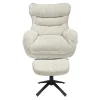 Drehbarer Hocker CLOUD champagner beige Chenillestoff schwarz Metall Fußhocker