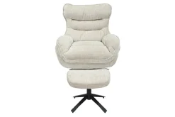 Drehbarer Hocker CLOUD champagner beige Chenillestoff schwarz Metall Fußhocker