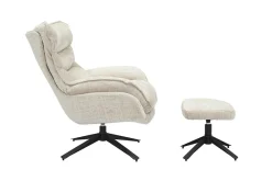 Drehbarer Hocker CLOUD champagner beige Chenillestoff schwarz Metall Fußhocker
