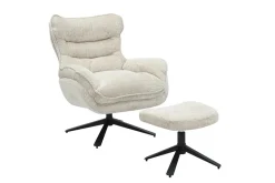 Drehbarer Hocker CLOUD champagner beige Chenillestoff schwarz Metall Fußhocker
