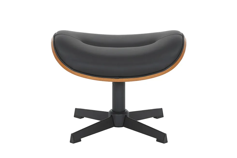 Drehbarer Hocker VOGUE COMFORT schwarz Kunstleder braun Walnuss-Design