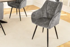 Drehbarer Retro Stuhl AVIGNON grau Chenille schwarze Metallbeine