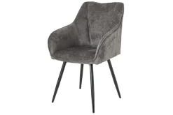 Drehbarer Retro Stuhl AVIGNON grau Chenille schwarze Metallbeine