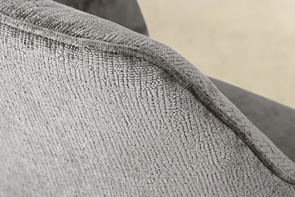 Drehbarer Retro Stuhl AVIGNON grau Chenille schwarze Metallbeine