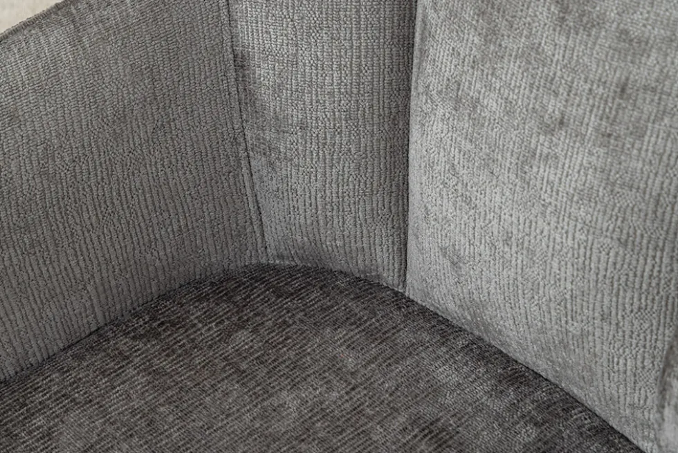 Drehbarer Retro Stuhl AVIGNON grau Chenille schwarze Metallbeine