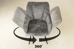 Drehbarer Retro Stuhl AVIGNON grau Chenille schwarze Metallbeine