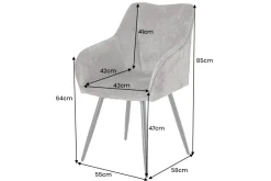Drehbarer Retro Stuhl AVIGNON grau Chenille schwarze Metallbeine