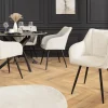 Drehbarer Retro Stuhl AVIGNON beige Chenille schwarze Metallbeine
