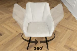Drehbarer Retro Stuhl AVIGNON beige Chenille schwarze Metallbeine