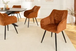 Drehbarer Retro Stuhl AVIGNON rost braun Chenille schwarze Metallbeine