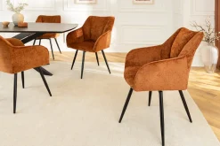 Drehbarer Retro Stuhl AVIGNON rost braun Chenille schwarze Metallbeine