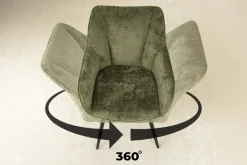 Drehbarer Retro Stuhl AVIGNON grün Chenille schwarze Metallbeine