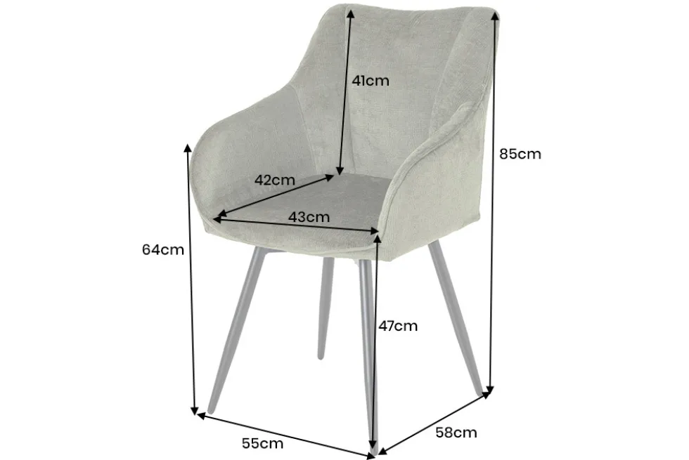 Drehbarer Retro Stuhl AVIGNON grün Chenille schwarze Metallbeine