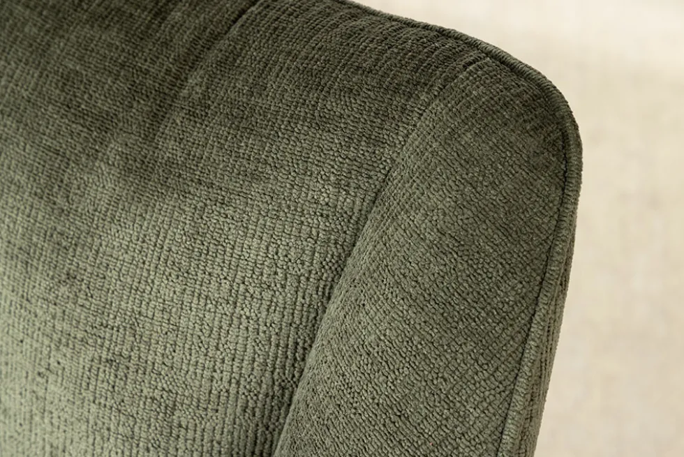 Drehbarer Retro Stuhl AVIGNON grün Chenille schwarze Metallbeine