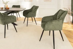 Drehbarer Retro Stuhl AVIGNON grün Chenille schwarze Metallbeine