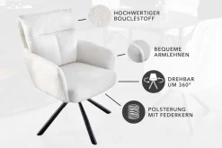 Drehbarer Retro Stuhl BIG GEORGE weiß Bouclé mit Armlehne Taschenfederkern