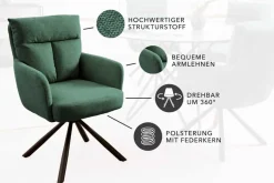 Drehbarer Retro Stuhl BIG GEORGE grün mit Armlehnen und Taschenfederkernpolsterung