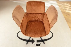 Drehbarer Retro Stuhl UNIQUE rost braun Chenille schwarze Metallbeine mit Armlehne
