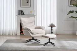 Drehbarer Sessel CLOUD champagner beige Chenille schwarz Metall
