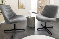 Drehbarer Sessel LOUNGER grau Strukturstoff Metallgestell schwarz